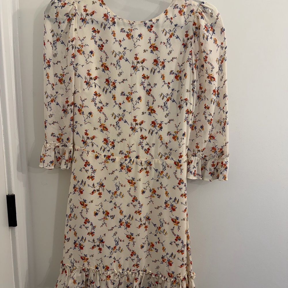 Reformation Cream Floral Long Sleeve Dress
